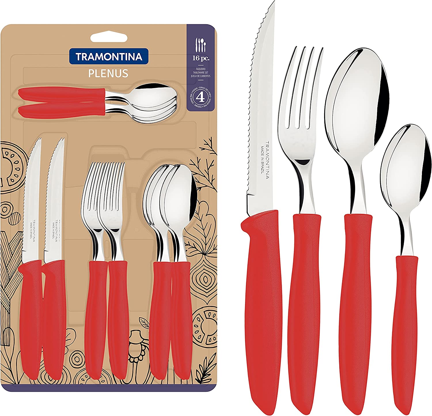 Tramontina Plenus Flatware set 16pcs (Red)